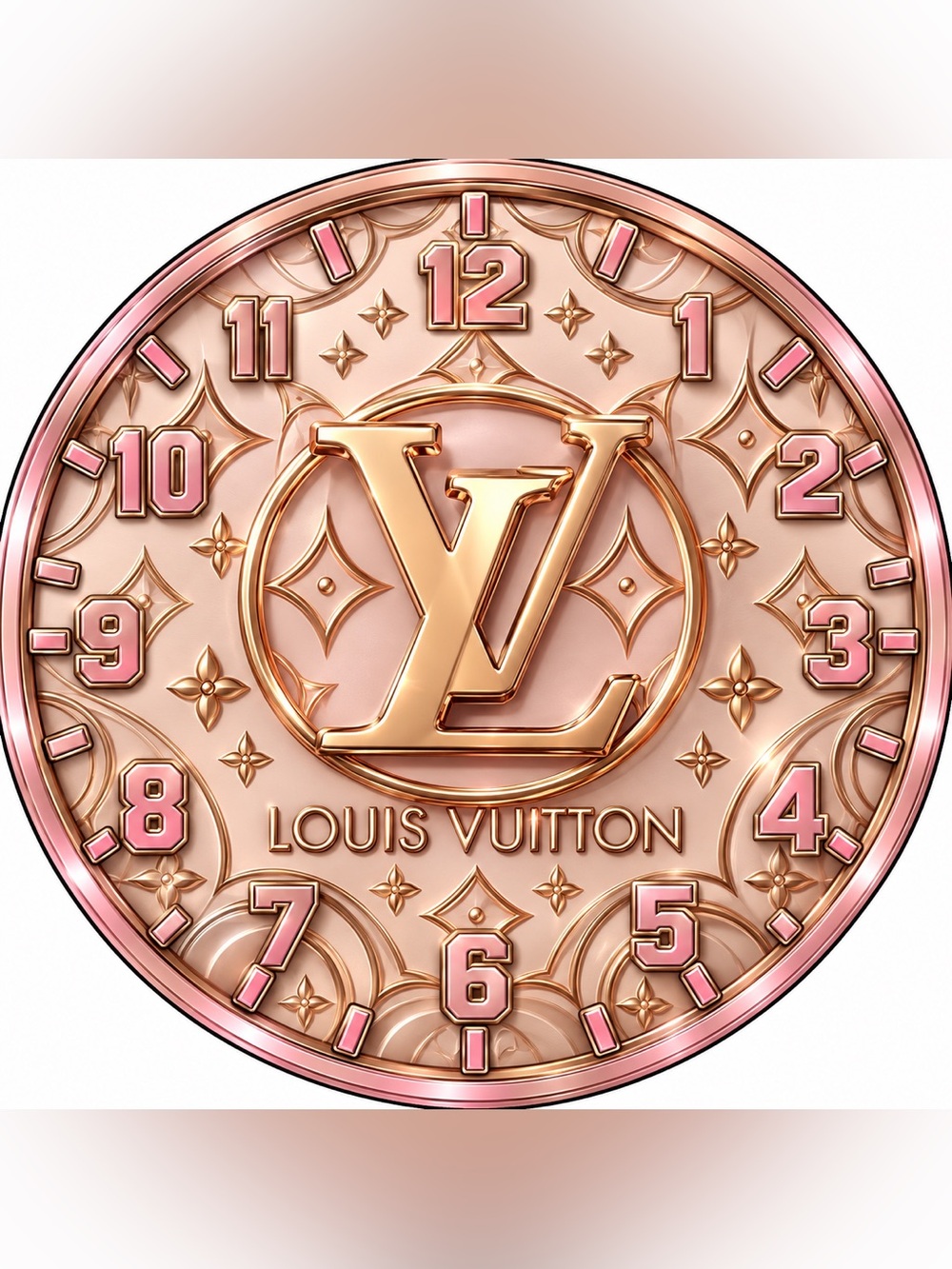 Louis Vuitton Rose Gold and Pink Logo 9inch Wall Clock.